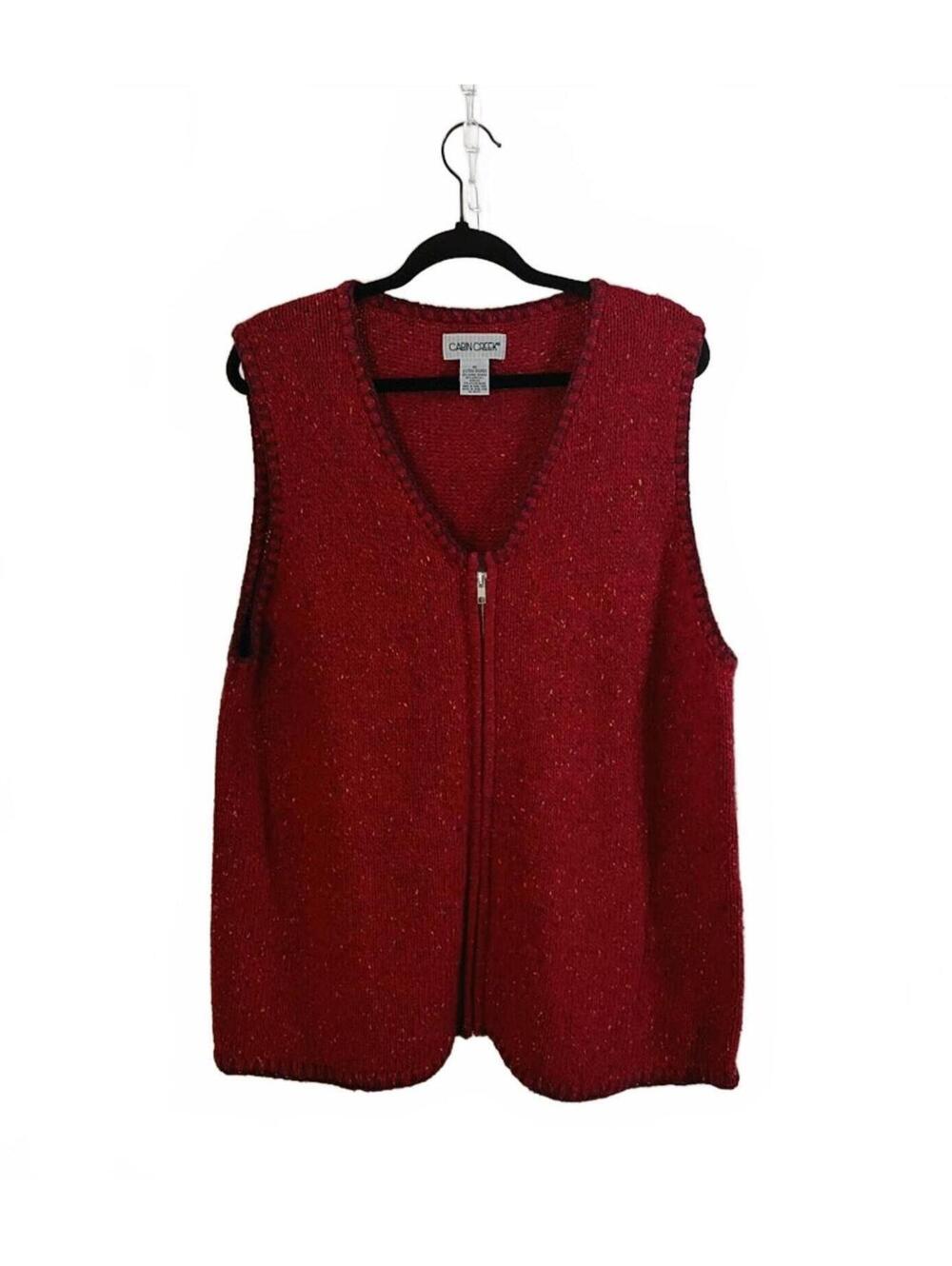 Cabin Creek Red Knit Zip-Up Vest Plus Size 1X